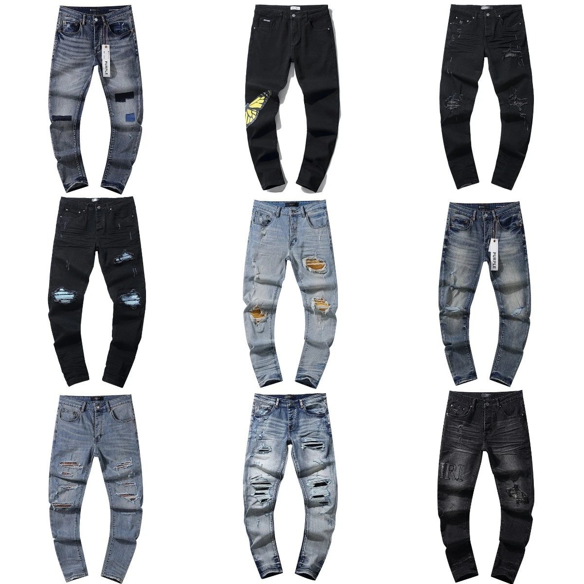 Men's Ripped Distressed Jeans Slim Fit Denim Pants Fashion Streetwear