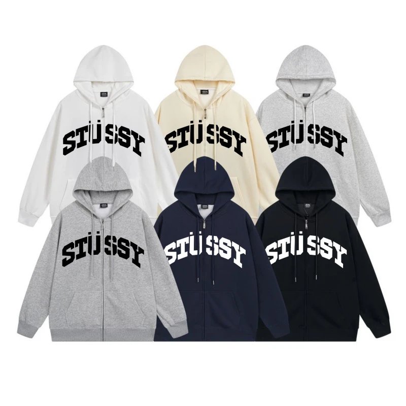 Stussy Arch Logo Zip Hoodie Men Women Streetwear Sweatshirt