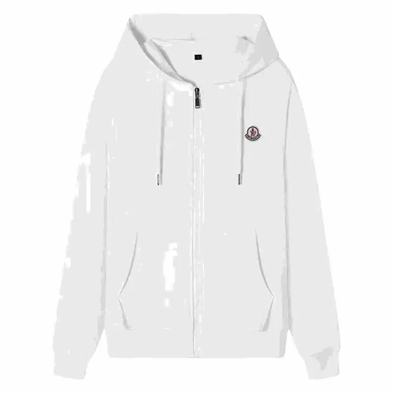 White Moncler Hoodie Zip-Up Sweatshirt Men Women Fashion Casual Hooded Jacket
