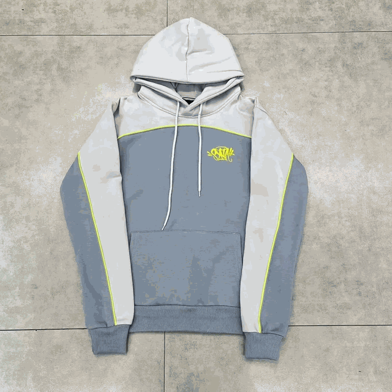SOSK Grey and White Hoodie with Neon Yellow Accents