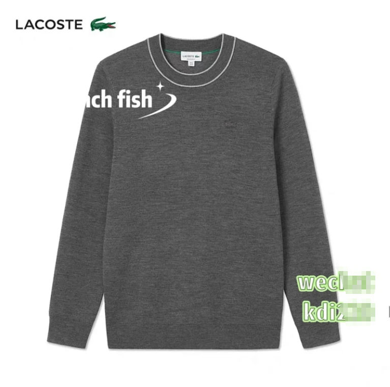 LACOSTE Gray Crewneck Sweater with Logo Design