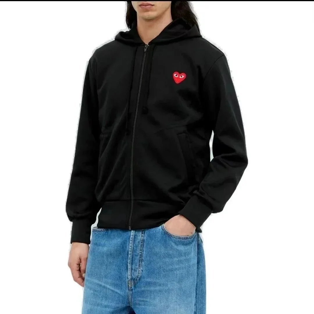 CDG Heart Logo Zip-Up Hoodie Black