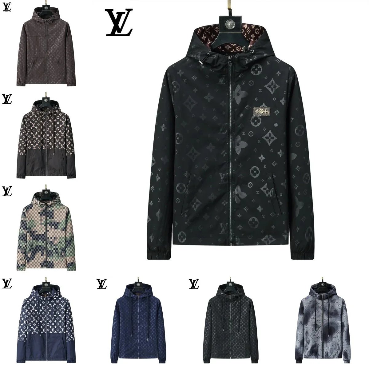 LV Monogram Print Hooded Jacket Men's Fashion Outerwear