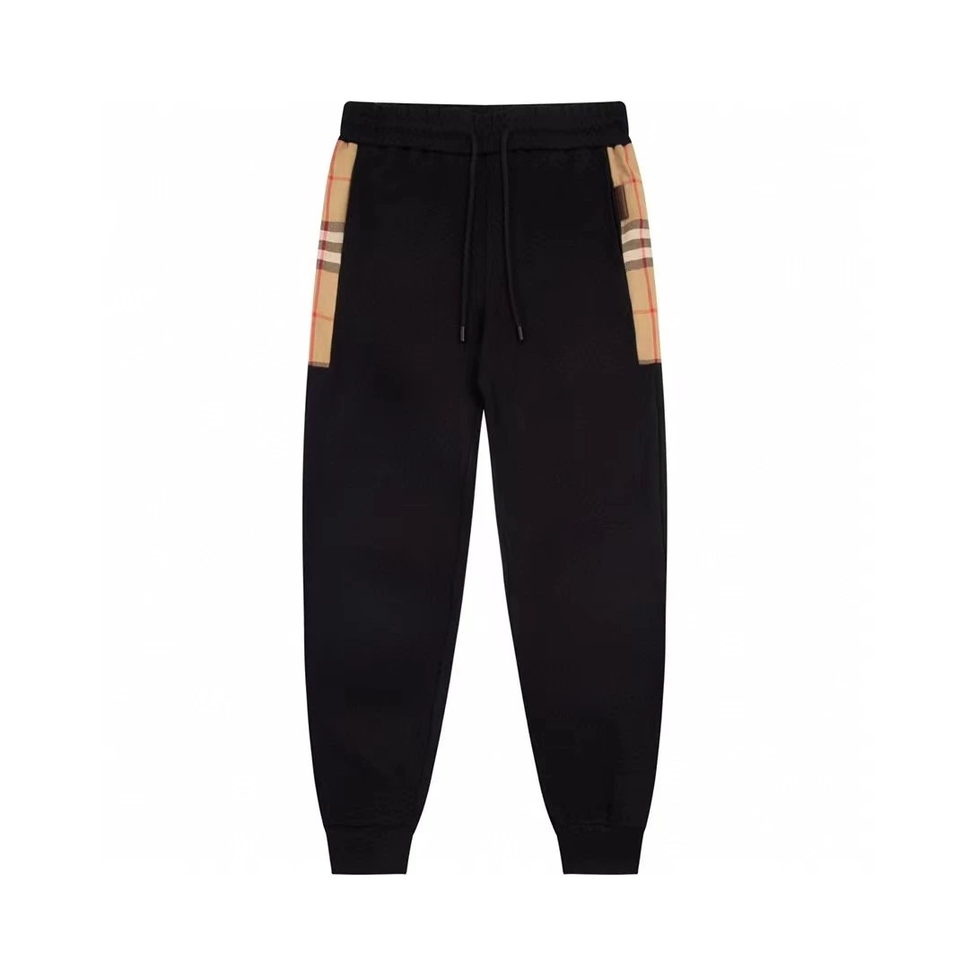 Black Check Panel Track Pants for Men