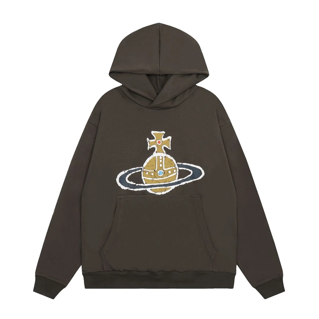 Saturn Cross Hoodie Dark Brown Graphic Sweatshirt