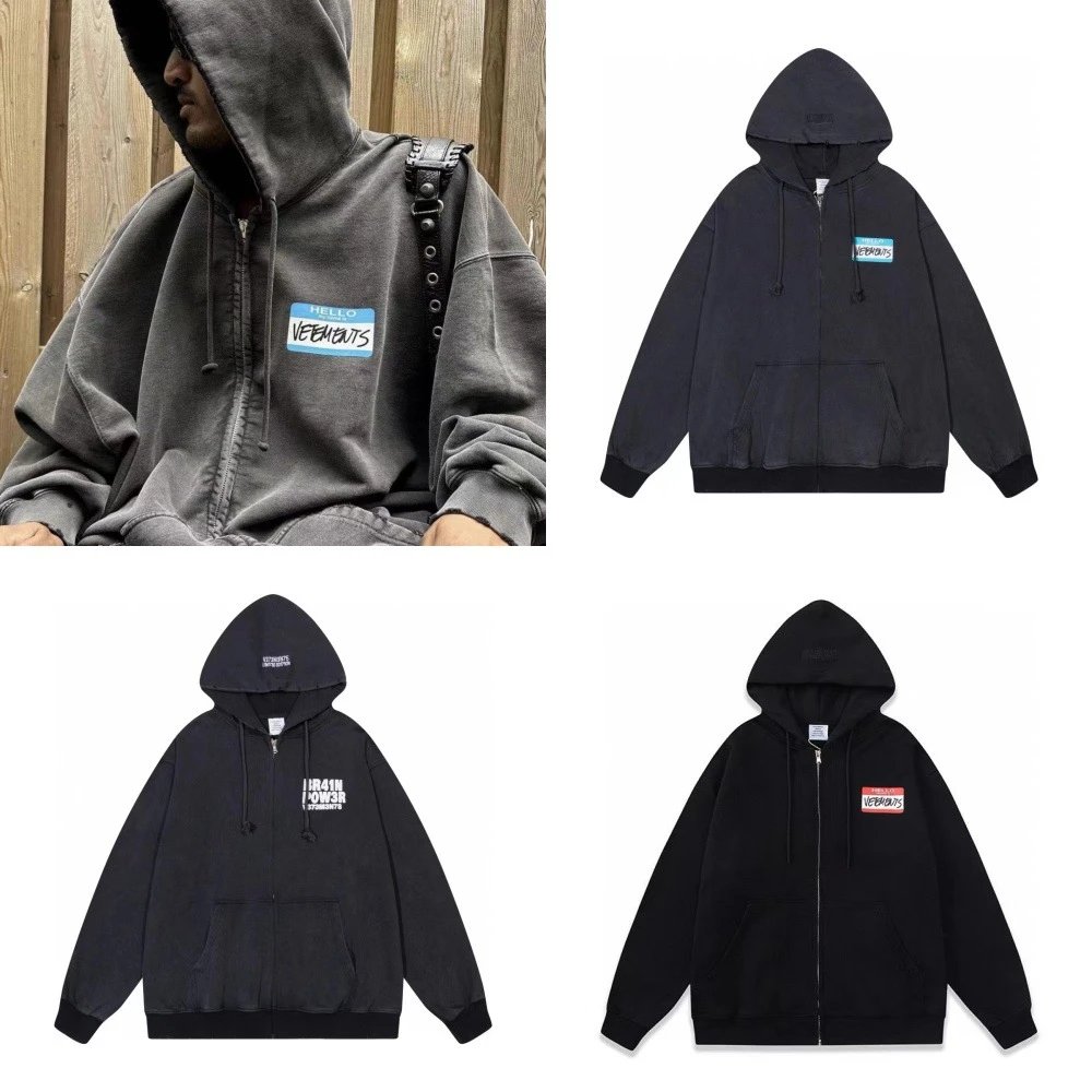 VETEMENTS Zip-Up Hoodie Men's Fashion Streetwear Sweatshirt