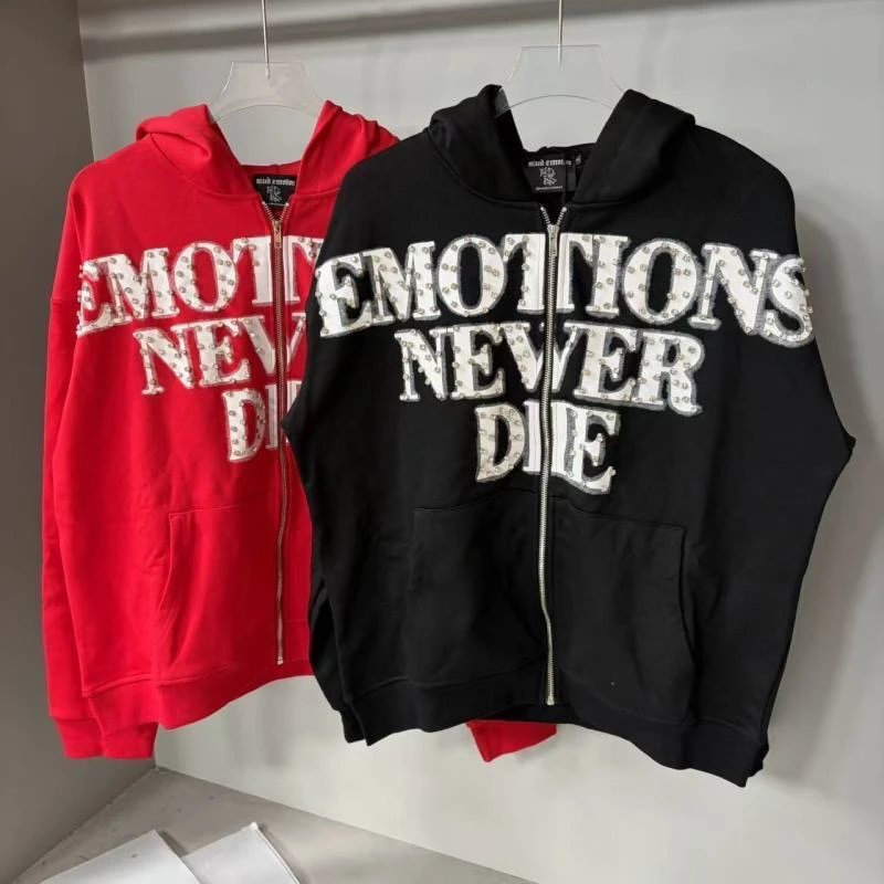 Emotions Never Die Zip Hoodie Black Red