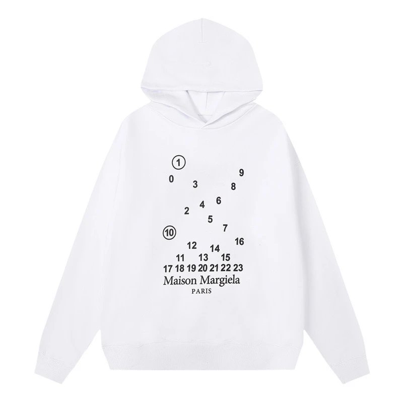 Maison Margiela White Number Print Hoodie Sweatshirt