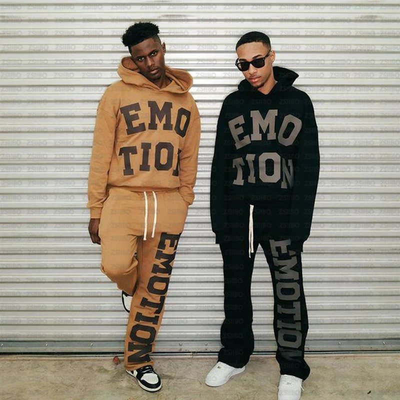 EMOTION Hoodie and Pants Set for Men Casual Streetwear Outfit