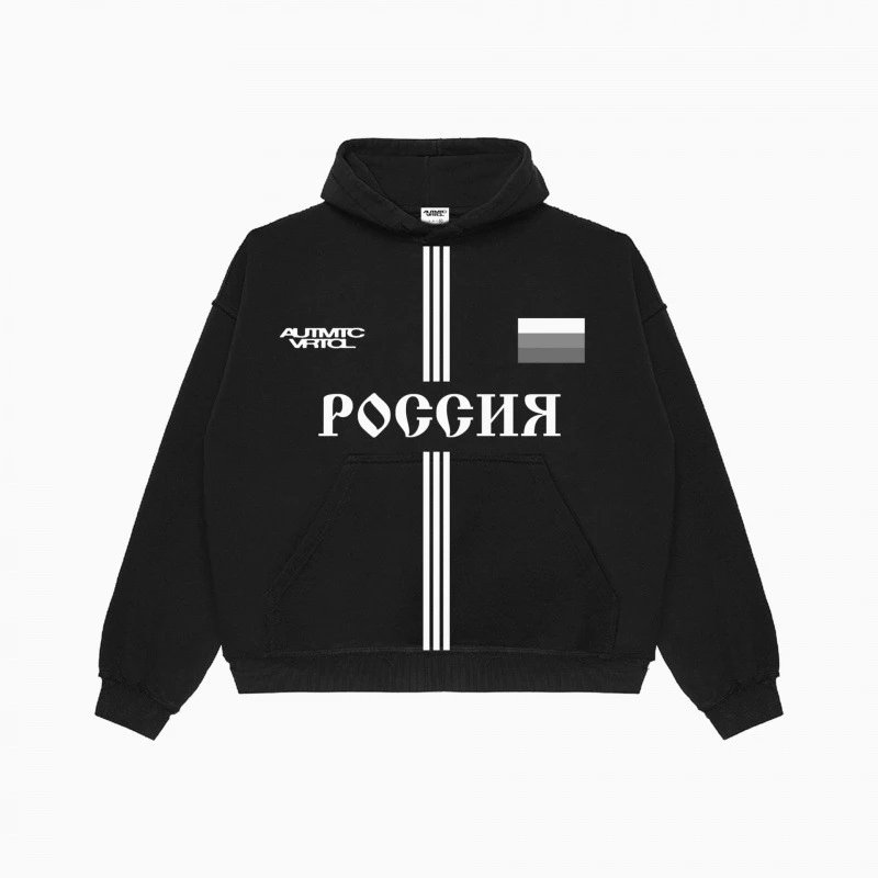 Russia Hoodie Black White Logo Sweatshirt