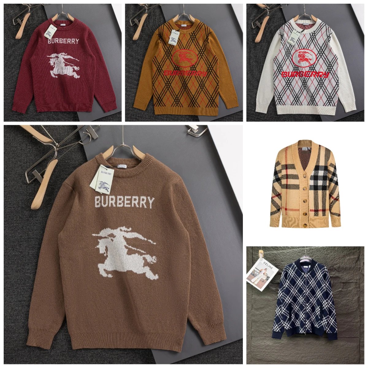 Burberry Knit Sweaters with Equestrian Knight Logo and Check Pattern