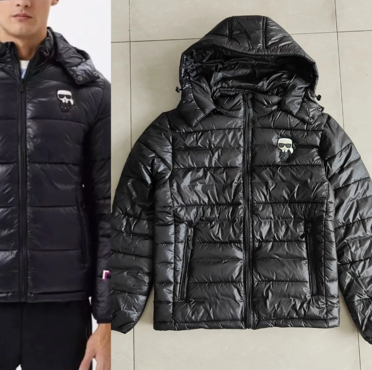 Men's Black Hooded Puffer Jacket with Skull Logo