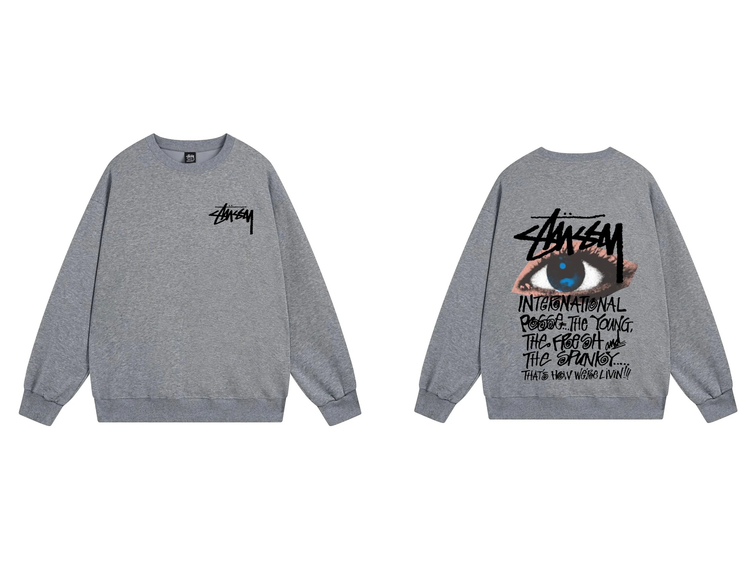 Stussy Grey Sweatshirt with Eye Graphic and Brand Logo