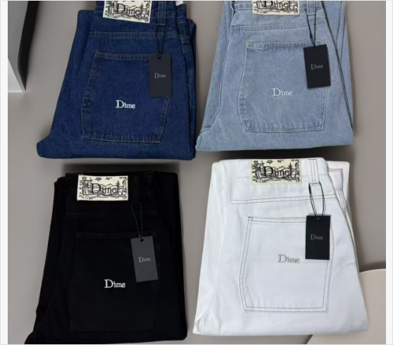 Dime Brand Denim Pants in Blue, Light Blue, Black and White