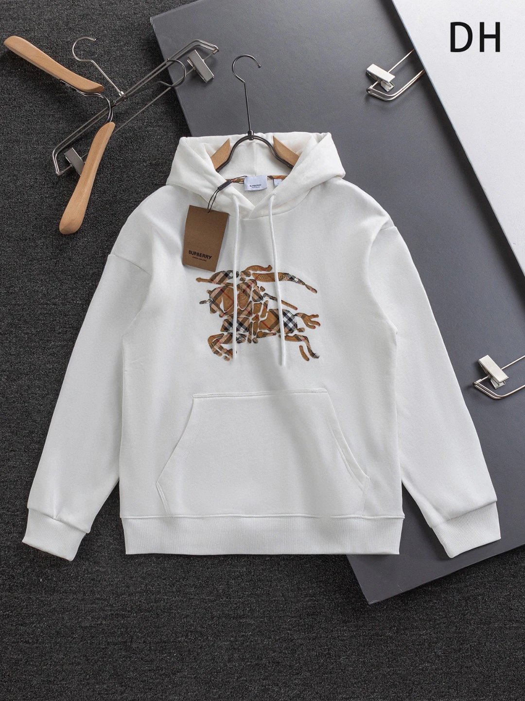 Burberry White Hoodie with Equestrian Knight Logo