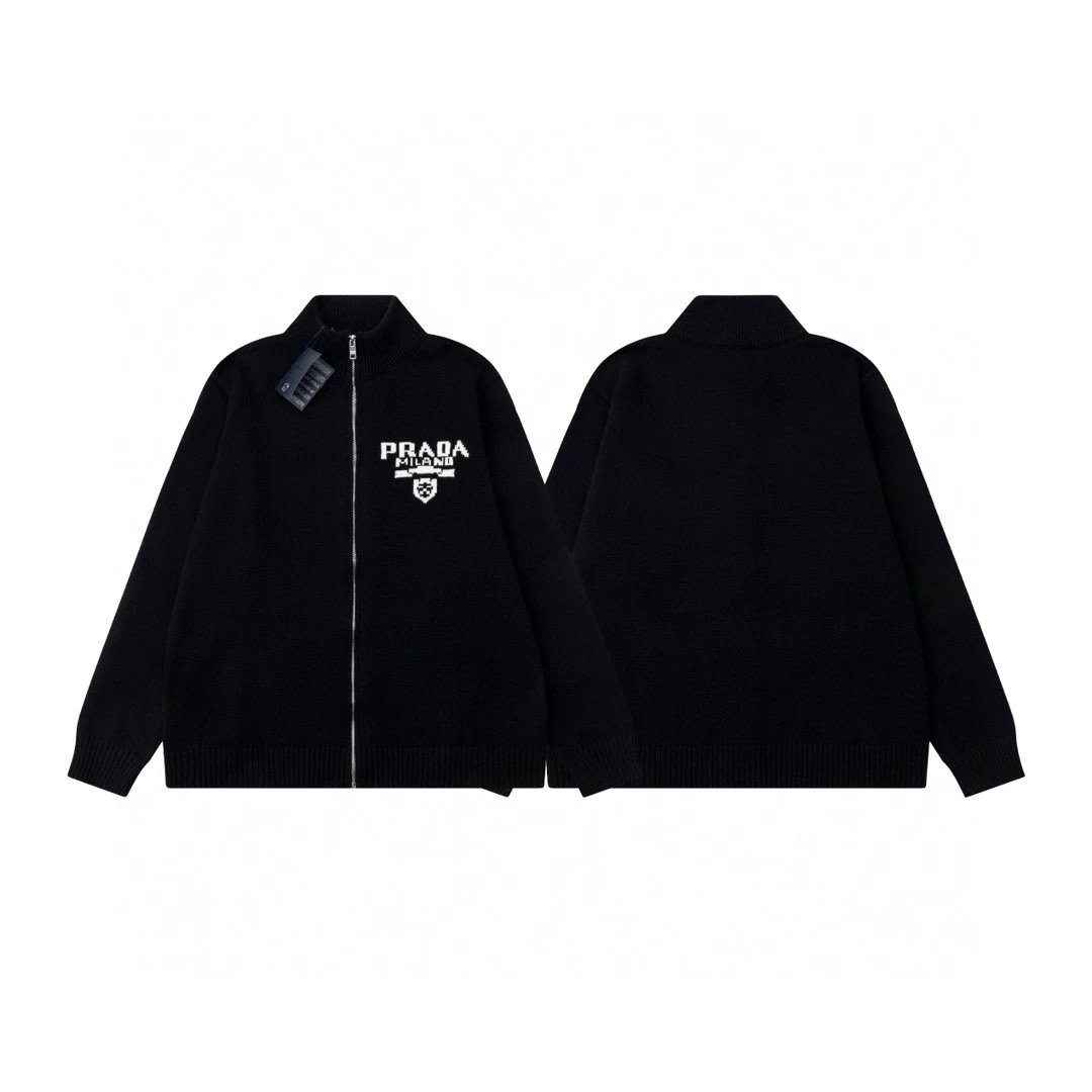 Prada Milan Knit Zip-Up Sweater Black