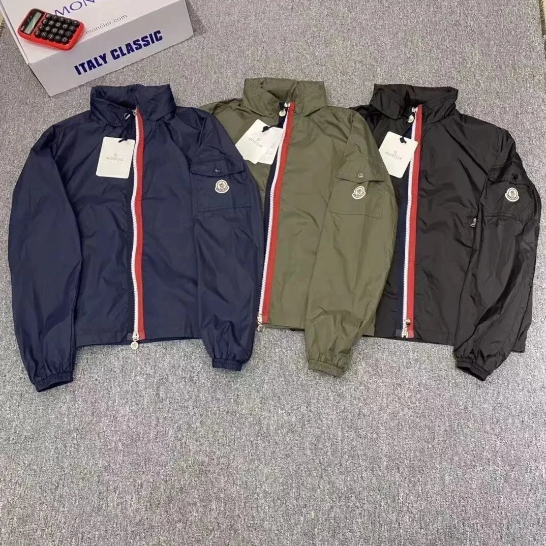 Moncler Men's Classic Windbreaker Jacket in Navy Green and Black