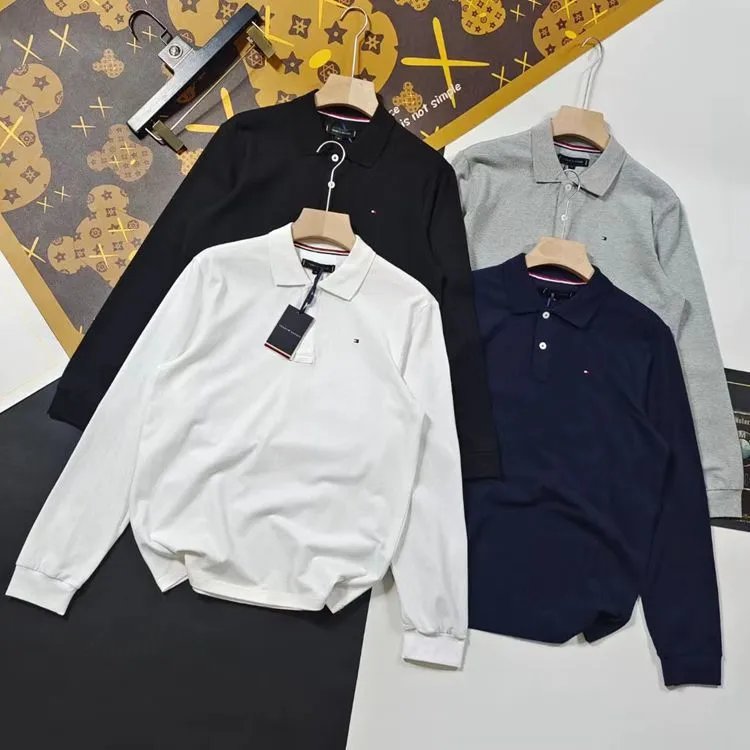 Men's Long Sleeve Polo Shirt Classic Fit Cotton