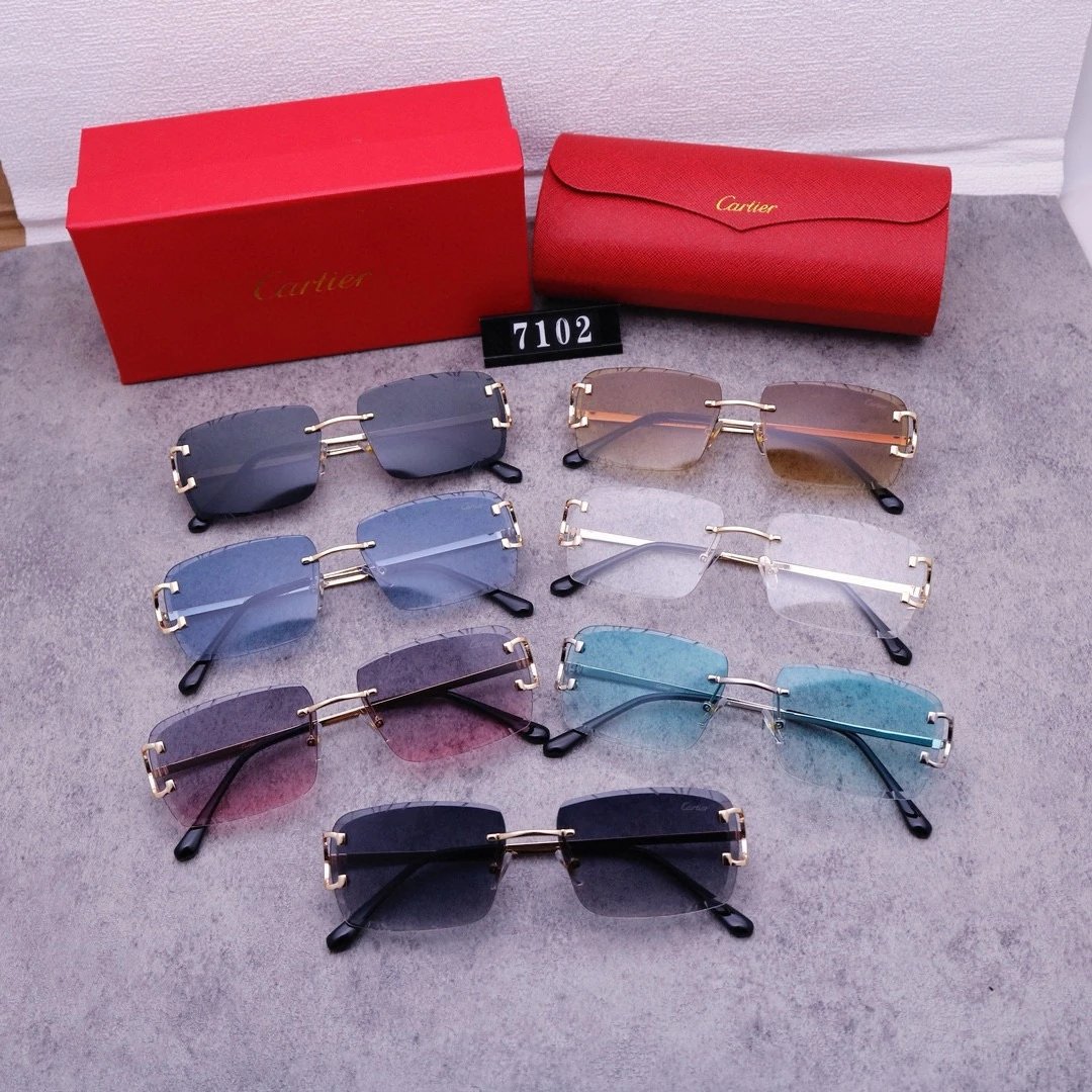 Cartier 7102 Rimless Sunglasses Fashion Square Frame Men Women Sun Glasses