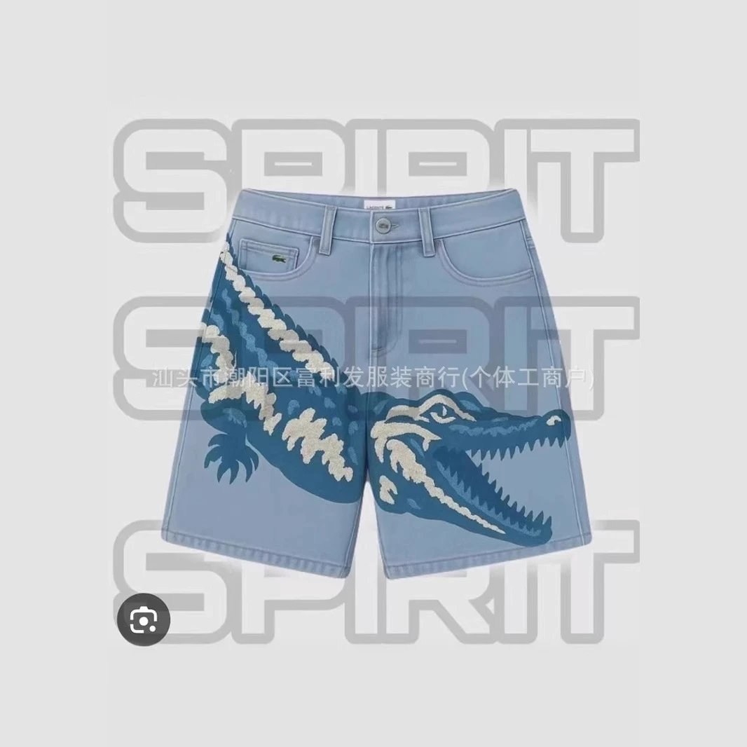 Blue Crocodile Embroidered Denim Shorts for Men