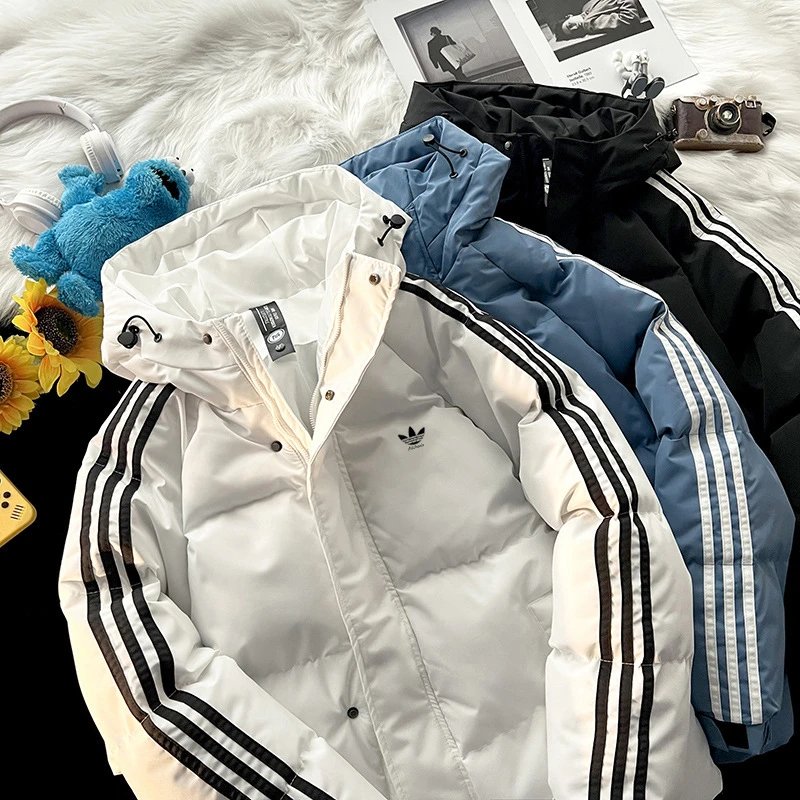 Adidas White Puffer Jacket with 3-Stripe Design