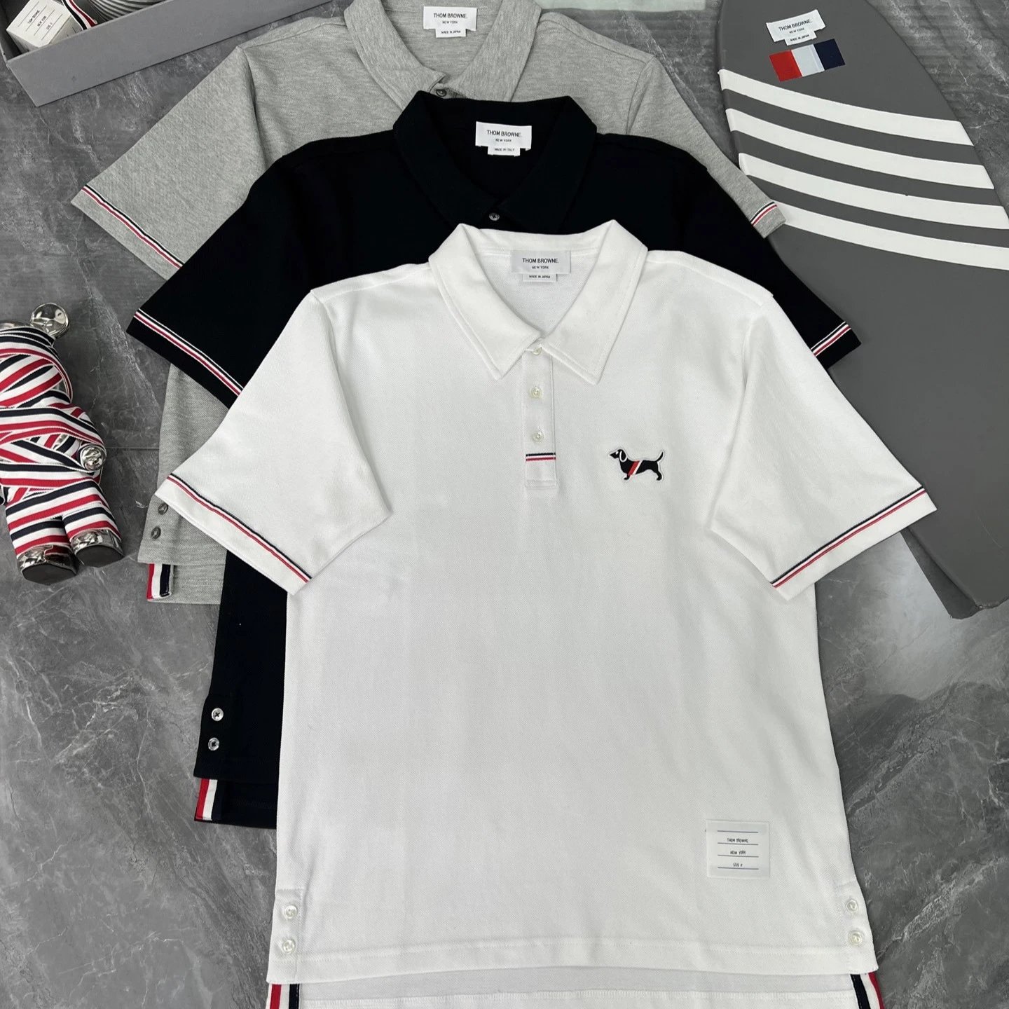 Thom Browne White Polo Shirt with Dog Embroidery