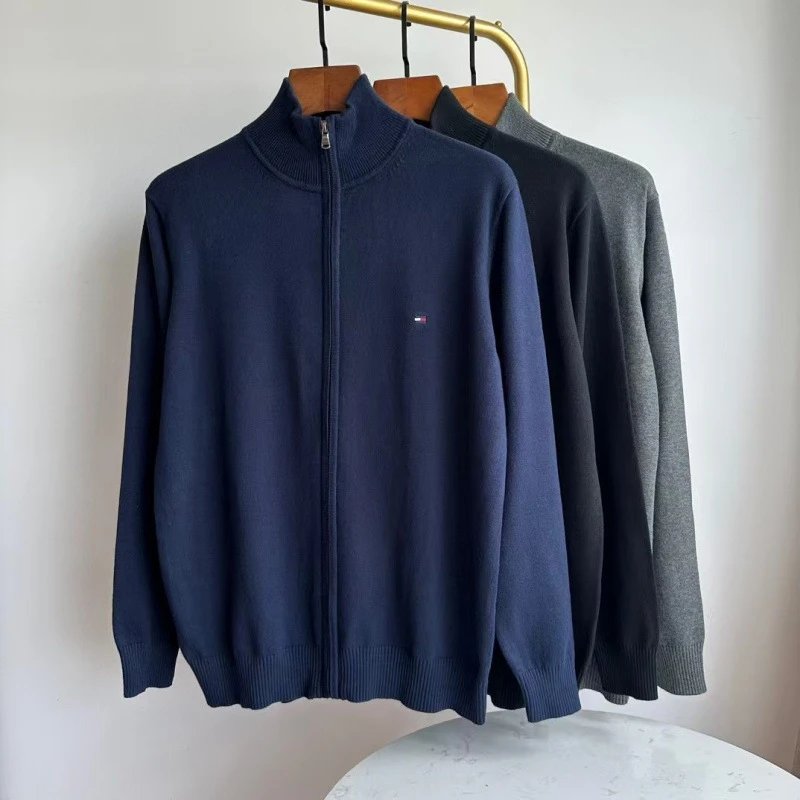 Men's Full Zip Knit Sweater Jacket in Navy Blue