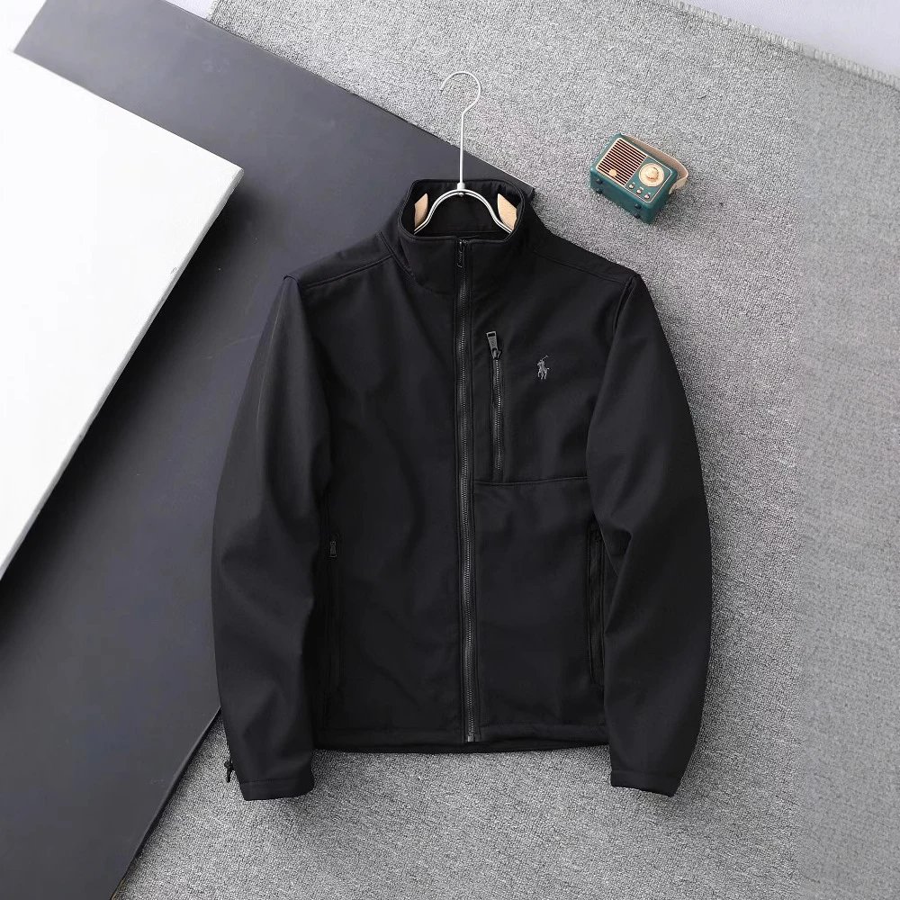 Men's Black Full-Zip Fleece Jacket with Pony Logo