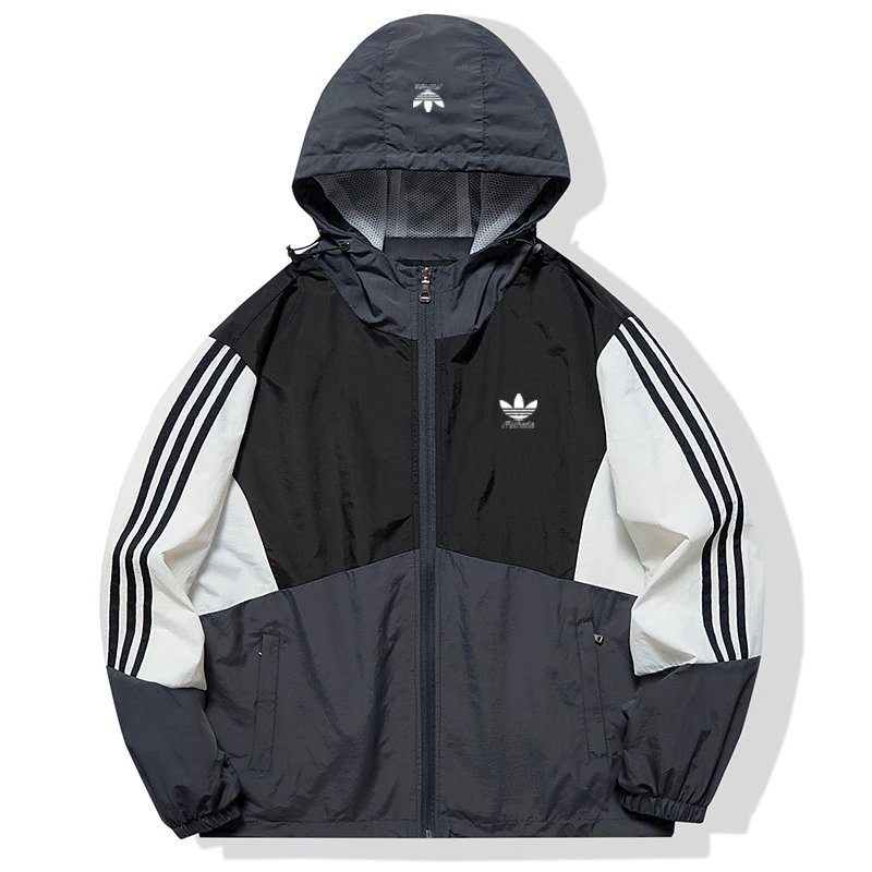 Adidas Originals Windbreaker Jacket with Hood and 3-Stripes Design