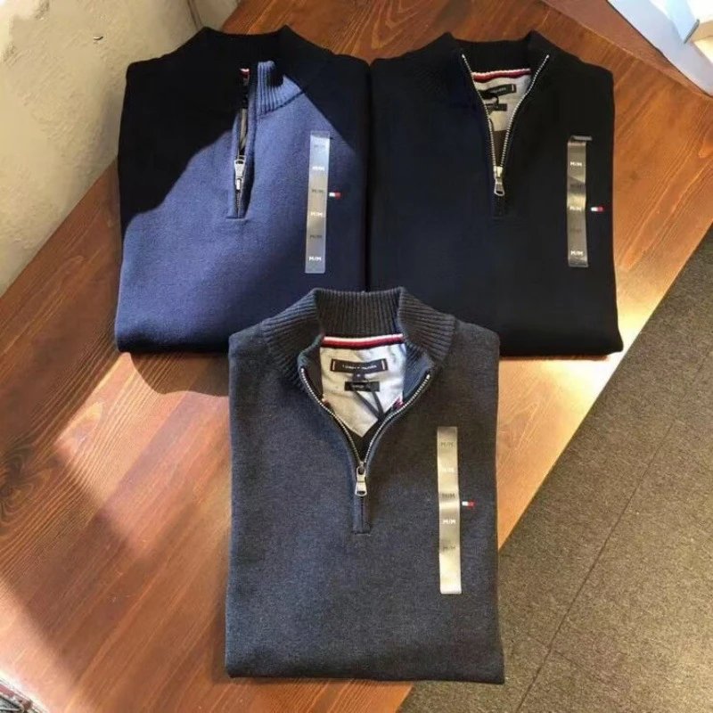 Men's Half Zip Sweater Pullover in Navy Blue and Black