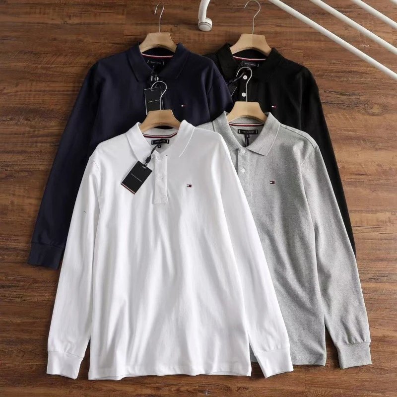 Men's Long Sleeve Polo Shirt Classic Fit Cotton