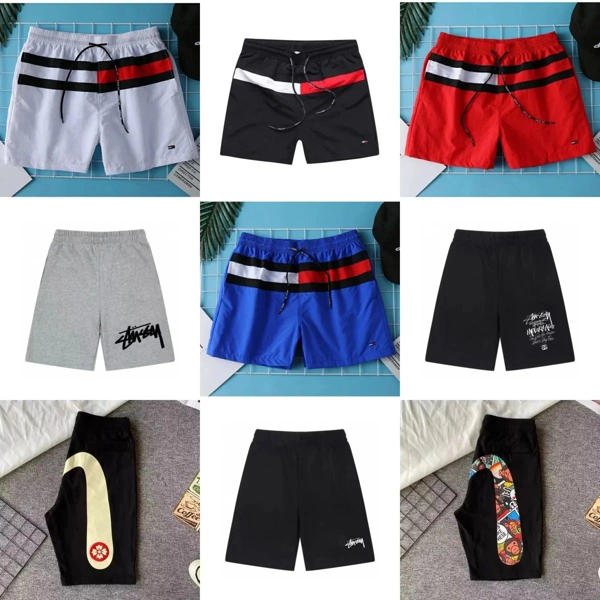 Stussy Men's Casual Shorts with Stripe Design and Logo Print