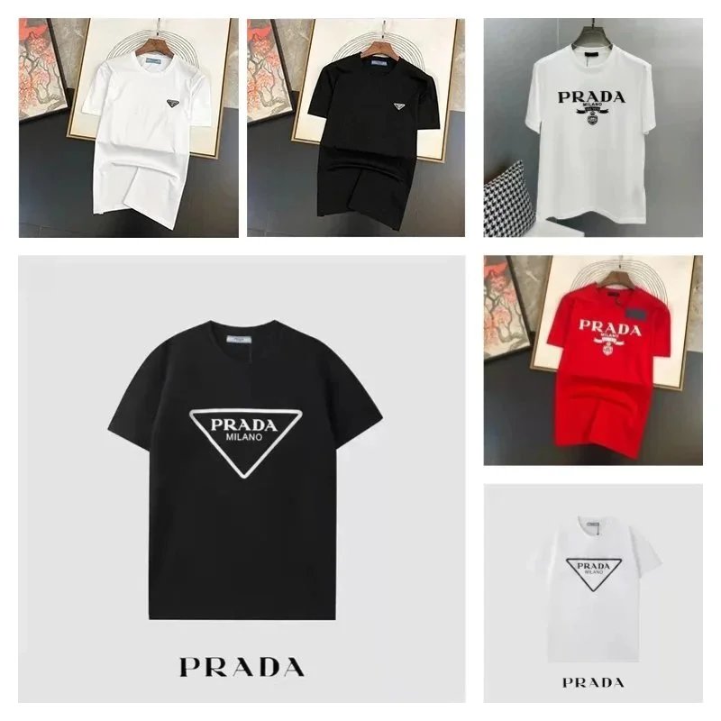 PRADA Logo Print T-Shirt Men's Fashion Casual Short Sleeve Tee