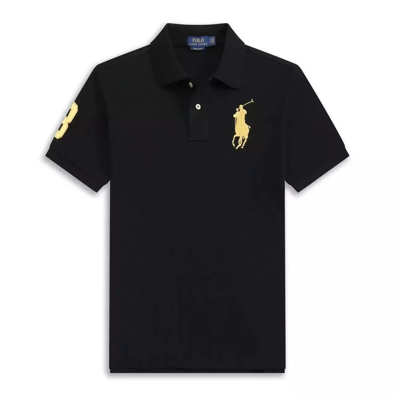 Black Polo Shirt with Gold Big Pony Logo