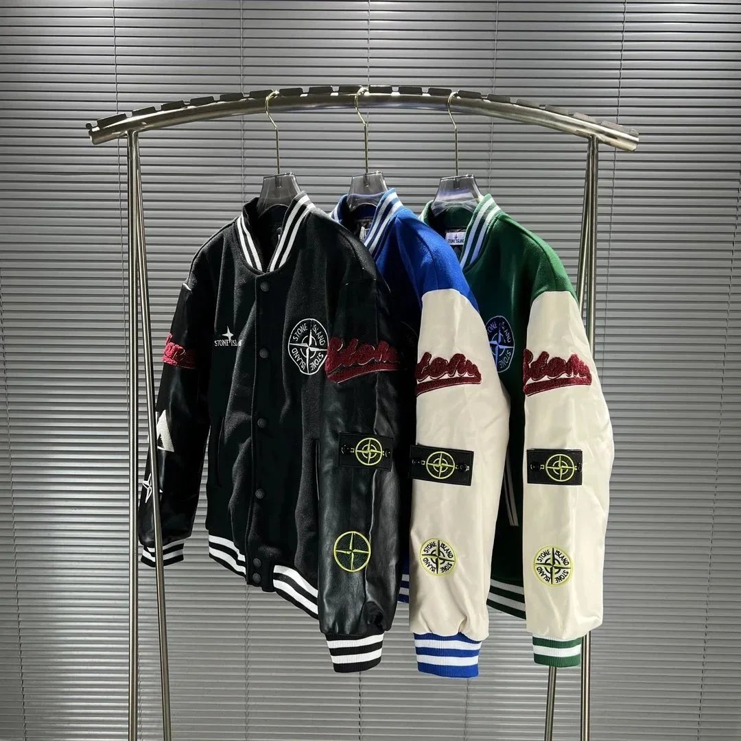 Stone Island Baseball Jacket Men's Leather Bomber Coat