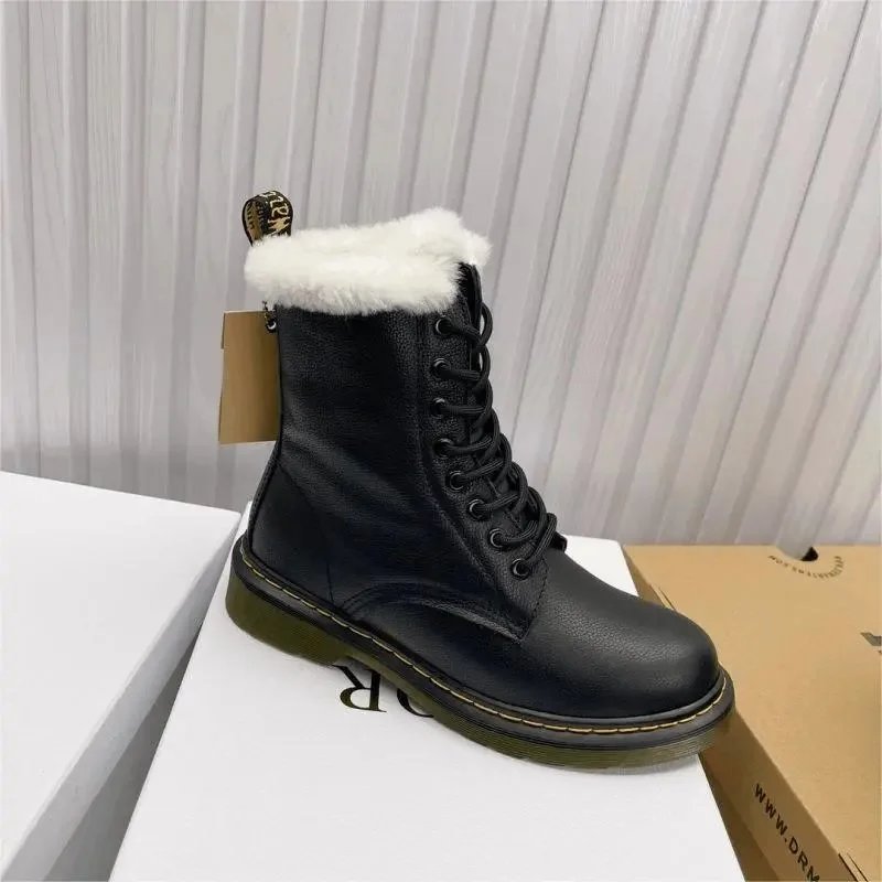 Dr. Martens Black Leather Winter Boots with Furry Lining