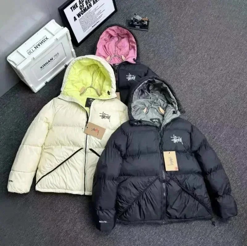 Stussy Puffer Jacket Winter Warm Hooded Coat Men Women Outdoor Wear