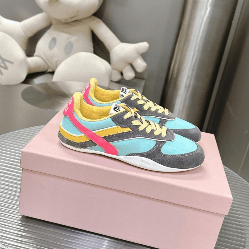 Miu Miu Colorful Suede Sneakers Women Fashion Sport Shoes