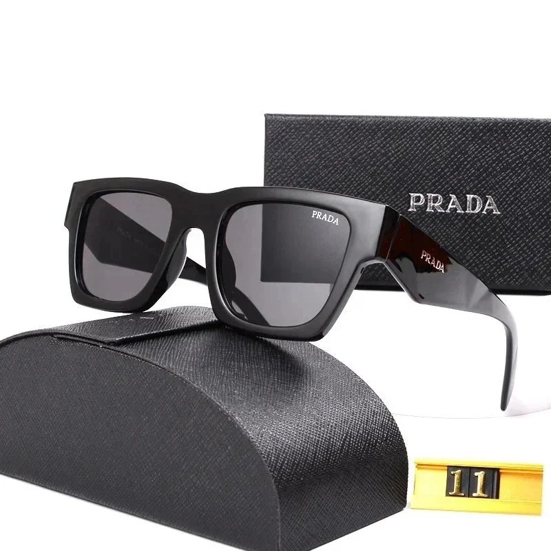Prada Square Sunglasses Black Frame with Gold Logo