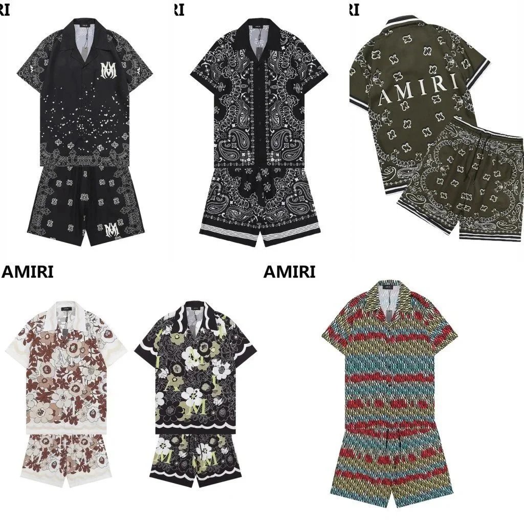 AMIRI Printed Short Sleeve Shirt and Shorts Sets for Men