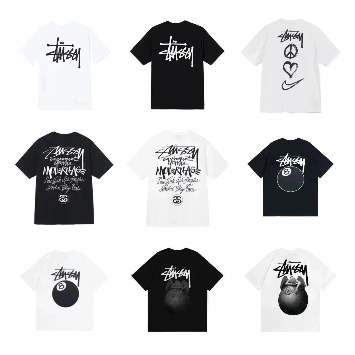 Stussy T-Shirts Collection Black and White Graphic Tees