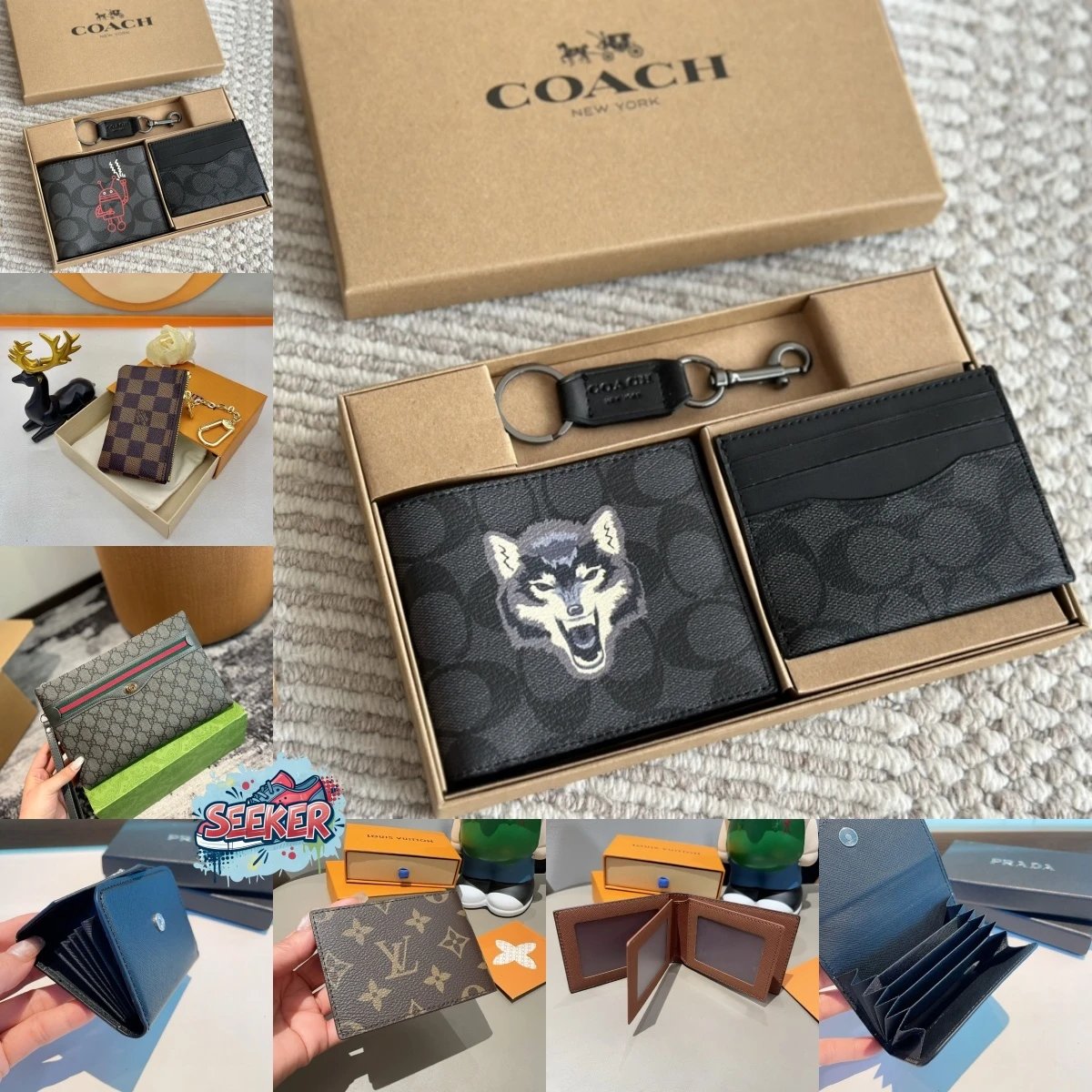COACH Wolf Print Wallet Set with Keychain and Card Holder