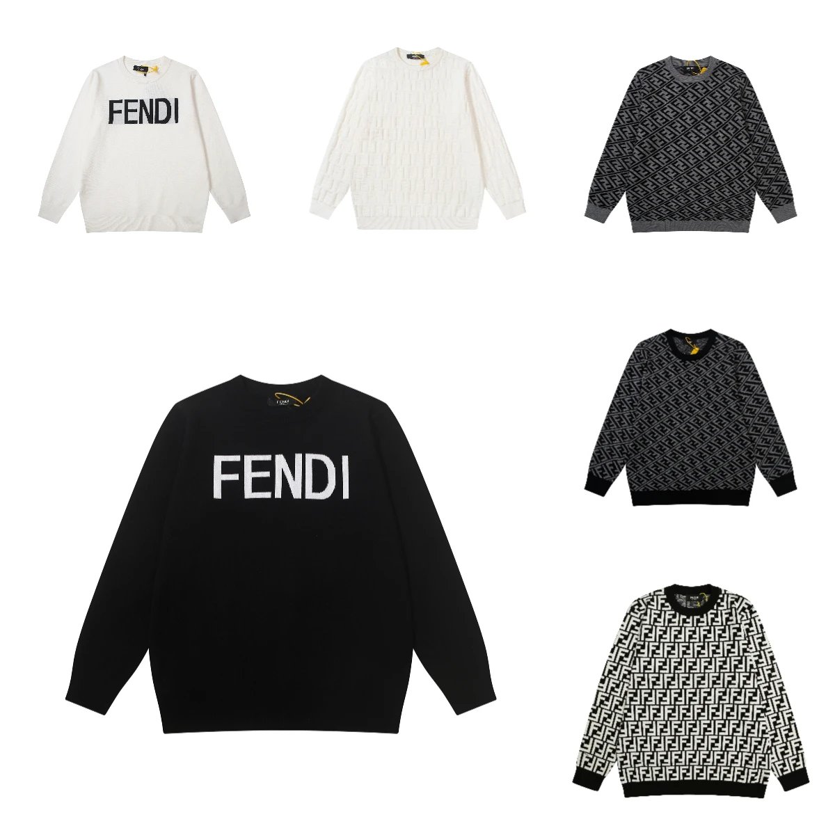 FENDI Logo Knit Sweater Men's Fashion Crewneck Sweatshirt