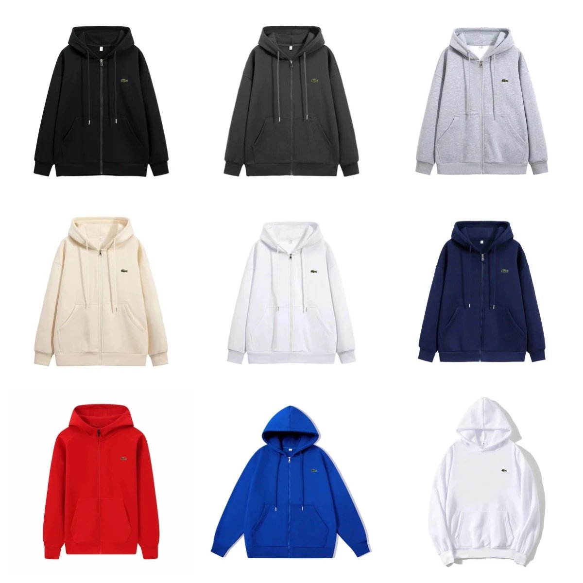Lacoste Zip-Up Hoodie Sweatshirt Men Women Casual Hooded Jacket