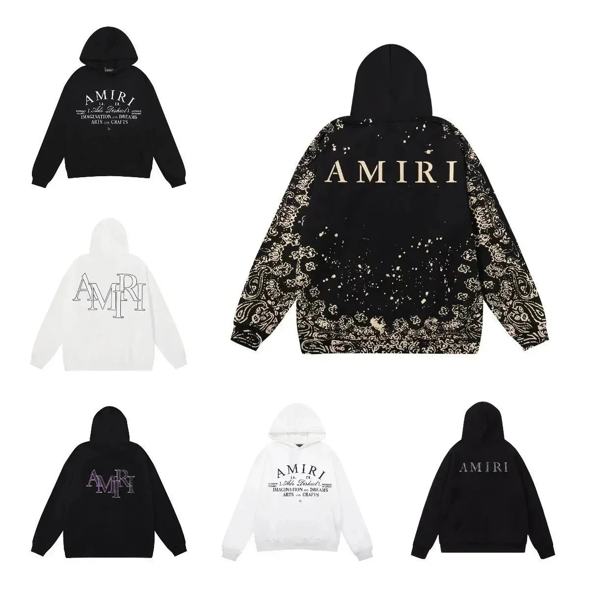 AMIRI Hoodie Sweatshirt Black White Logo Print Men's Streetwear