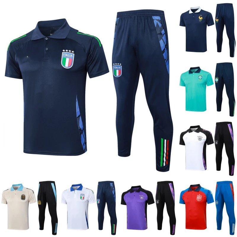 Italy National Team Soccer Training Kit Set Men's Polo Shirt and Pants