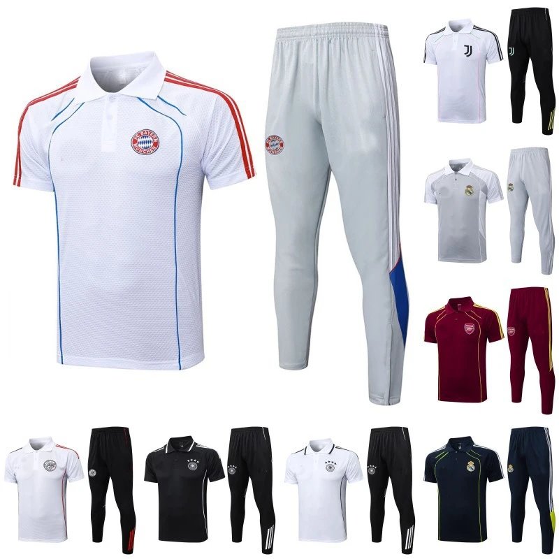 Men's Football Training Kit Set with Club Logo Polo Shirt and Pants