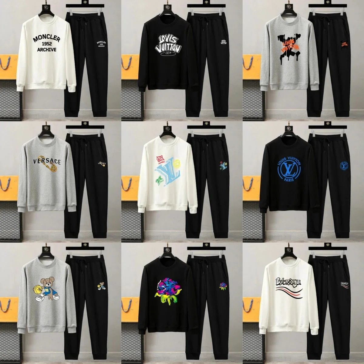 Men's Fashion Sweatshirt and Pants Sets with Brand Logos