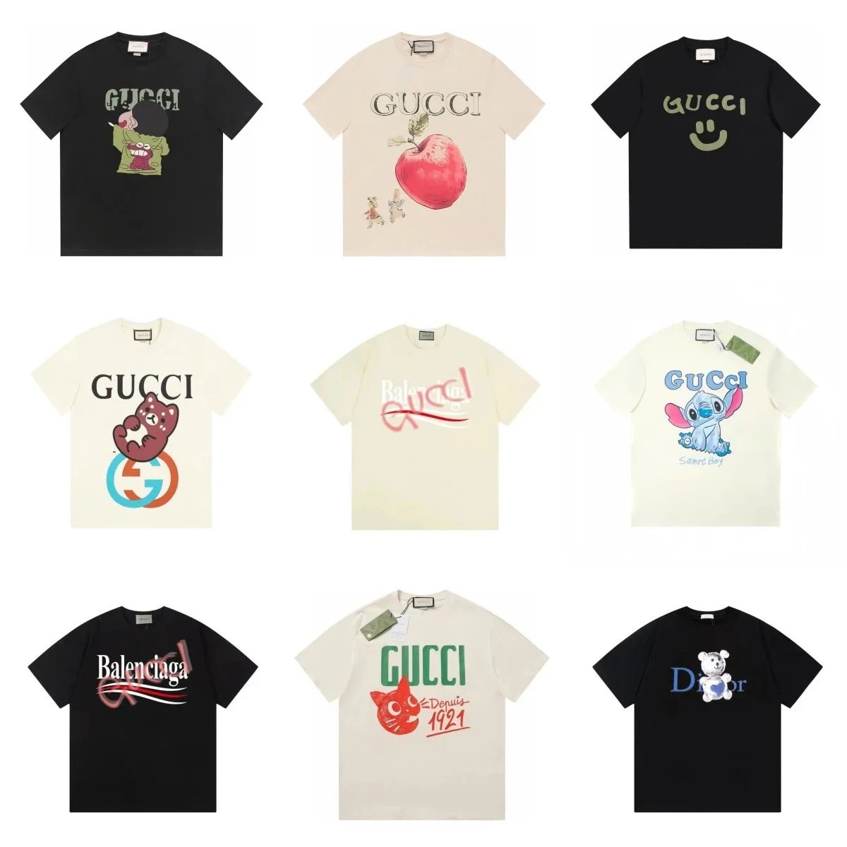 Gucci T-Shirt Collection with Cartoon and Logo Designs