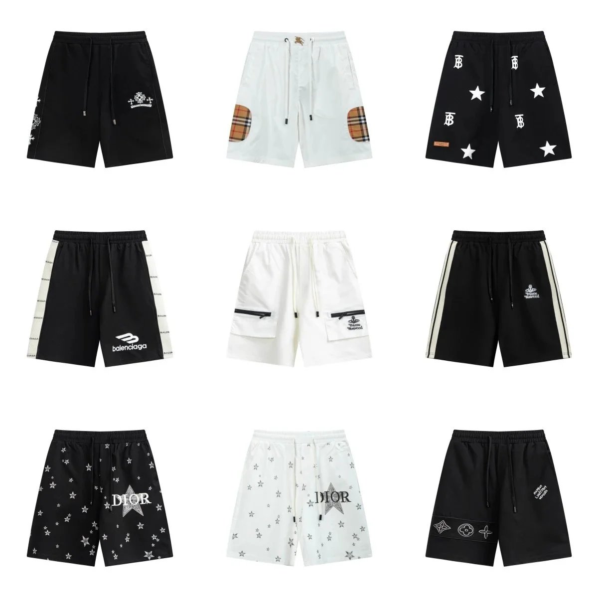 Dior Star Print Men's Shorts Black White Fashion Streetwear